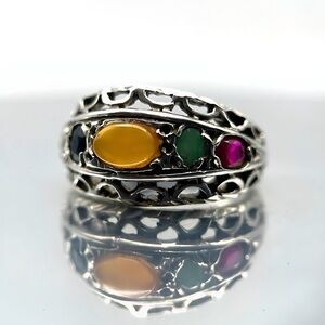 Natural Multi Gem 925 Sterling Silver Ring